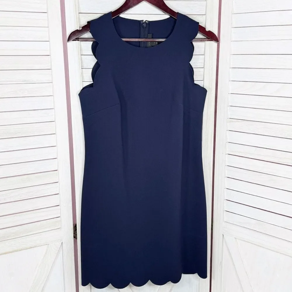 J. Crew Scallop Edge Shift‎ Dress Navy Blue 2 Nautical Preppy Mini Sleeveless